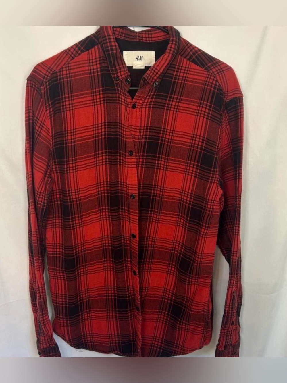 H&M Red & Black Plaid Cotton Shirt Size L